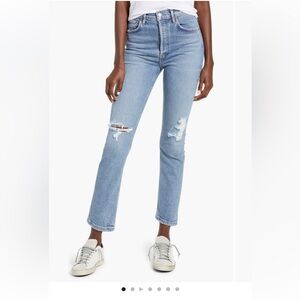 AGOLDE Riley ripped high waist straight leg cropped jeans 27